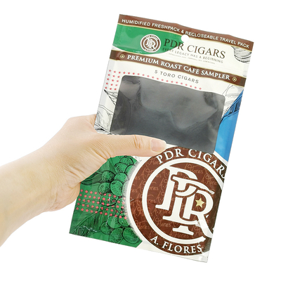 カスタム 再開可能なフォイル  Ziplock 三面シール 天然葉葉シガララップ 透明の窓付きの保湿性プラスチック包装袋