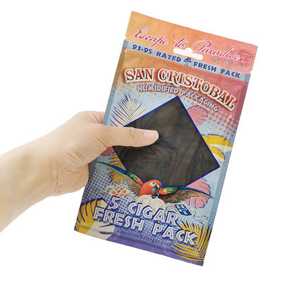カスタムグラビア印刷 加湿シガーバッグ ジップロック式湿度シガーバッグ 5本シガー シンプルパック クリアウィンドウ付き プラスチック包装