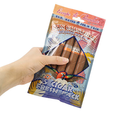 カスタムグラビア印刷 加湿シガーバッグ ジップロック式湿度シガーバッグ 5本シガー シンプルパック クリアウィンドウ付き プラスチック包装