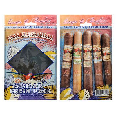 カスタムグラビア印刷 加湿シガーバッグ ジップロック式湿度シガーバッグ 5本シガー シンプルパック クリアウィンドウ付き プラスチック包装