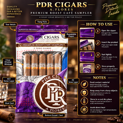Custom Printing logo Humidified Cigar Bag with Ziplock and Clear Window Resealable Humidity Pouch for 5 Cigars Storage Packing