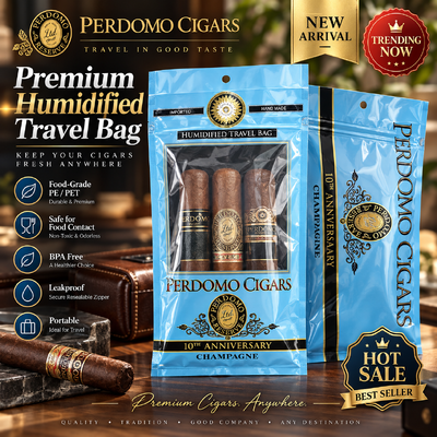 Tear resistant and puncture resistant humidified cigar bags holding 5 to 20 cigars depending on size perfect for maintaining cigar
