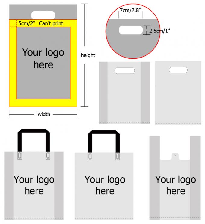 HDPE/LDPEはパッチのハンドルの自身のロゴの注文のプラスチック商品の小売り袋を型抜きしました